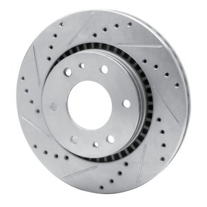 Buick Rainier Brake Rotor (1) - Front Left - R1 Concepts - Drilled & Slotted - Silver - `06-`09